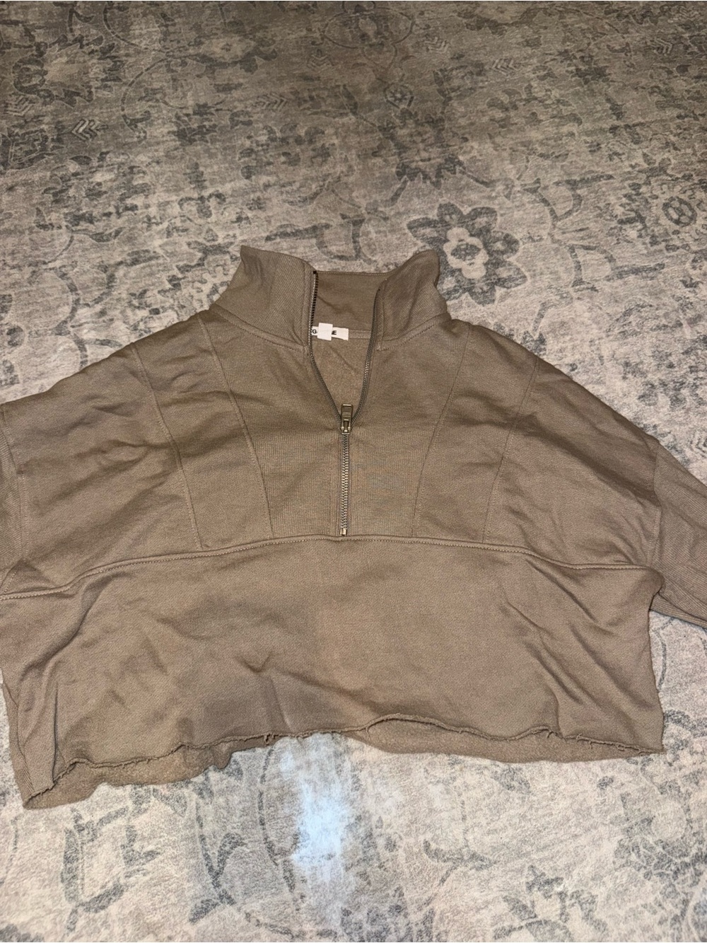 Garage Cropped Half-Zip Mock Neck Sweatshirt in Brown